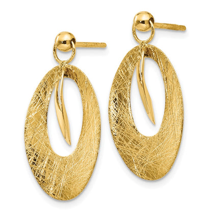 14K Yellow Gold Polished And Scratch Finish Oval Post Earrings