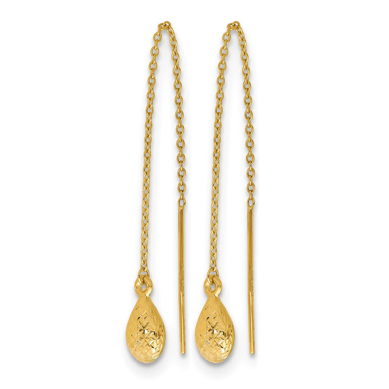 14K Yellow Gold Polished And Textured Tear Drop Threader Earrings
