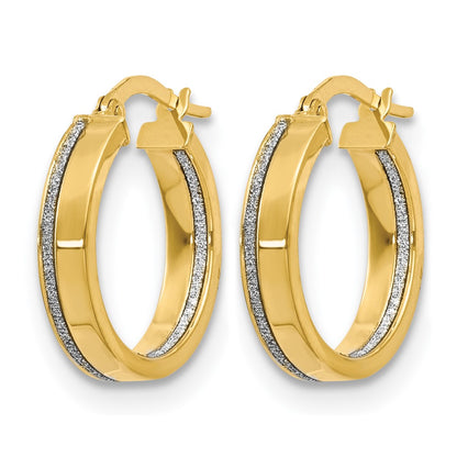 14K Yellow Gold Polished Glimmer Infused Hoop Earrings