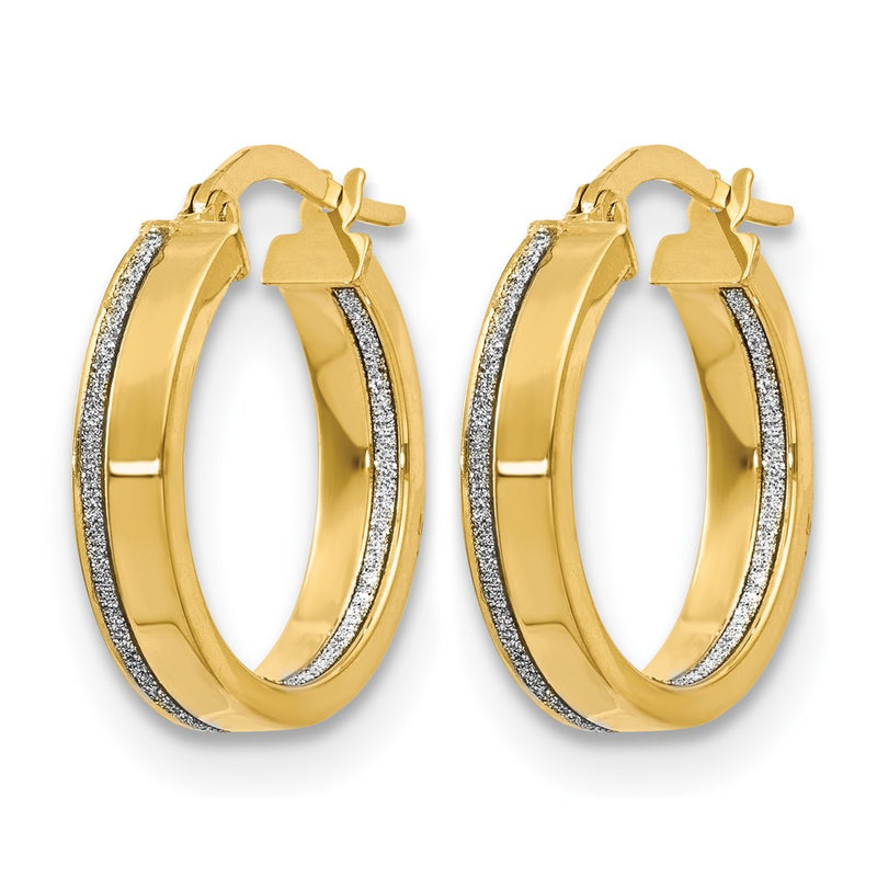 14K Yellow Gold Polished Glimmer Infused Hoop Earrings