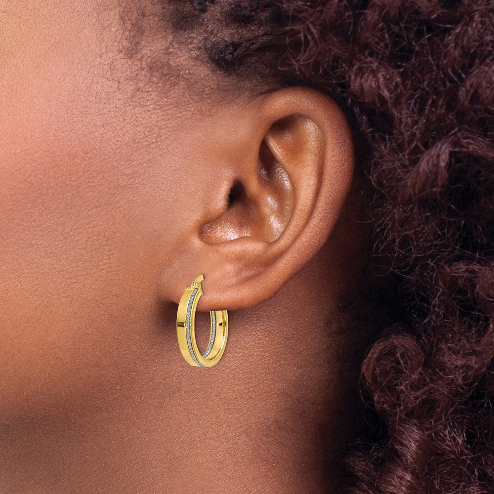 14K Yellow Gold Polished Glimmer Infused Hoop Earrings