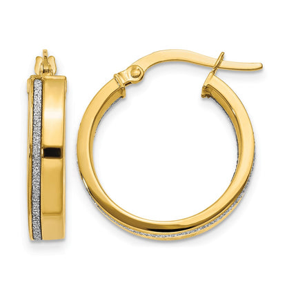 14K Yellow Gold Polished Glimmer Infused Hoop Earrings