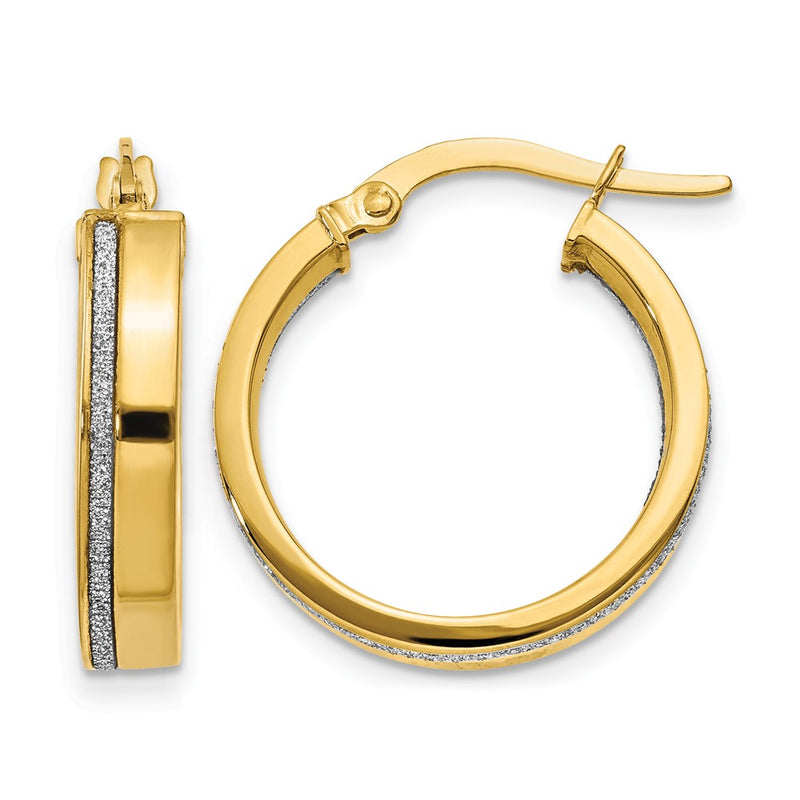 14K Yellow Gold Polished Glimmer Infused Hoop Earrings