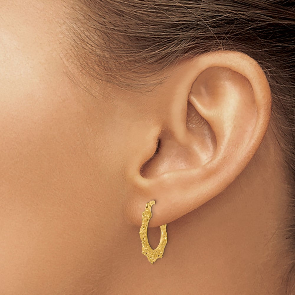 14K Yellow Gold Polished Fancy Pattern Hoop Earrings