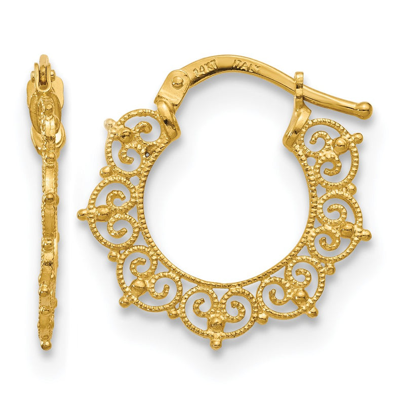 14K Yellow Gold Polished Fancy Pattern Hoop Earrings