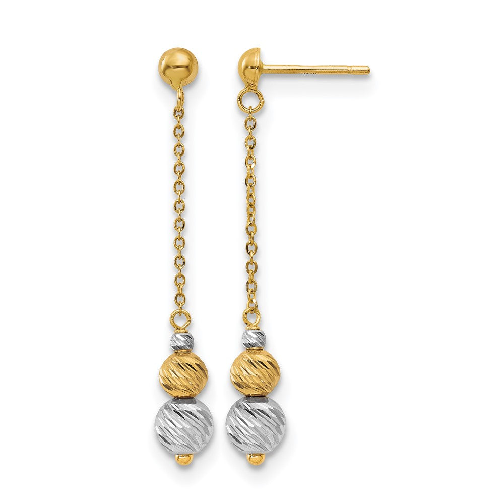 14K Yellow & Rhodium Two Tone Polished And Textured Dangle Earrings