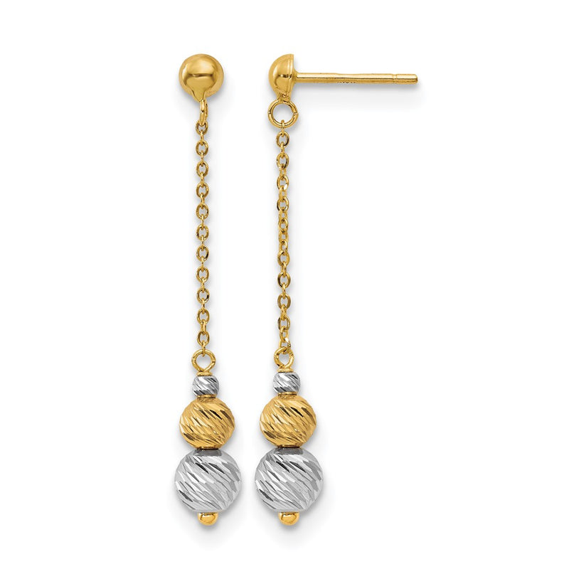 14K Yellow & Rhodium Two Tone Polished And Textured Dangle Earrings
