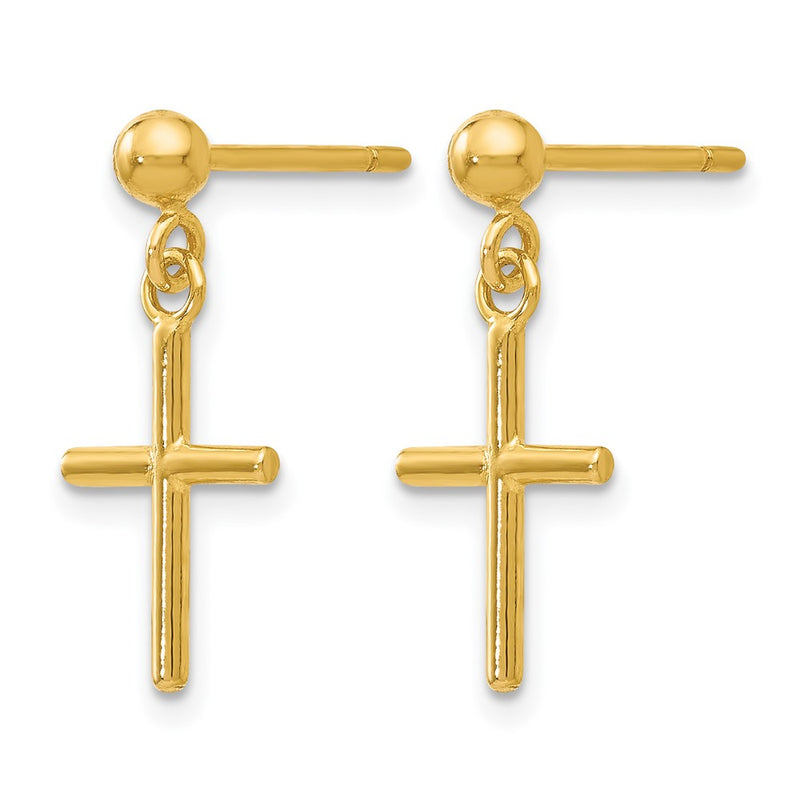 14K Yellow Gold Polished Cross Post Drop Earrings