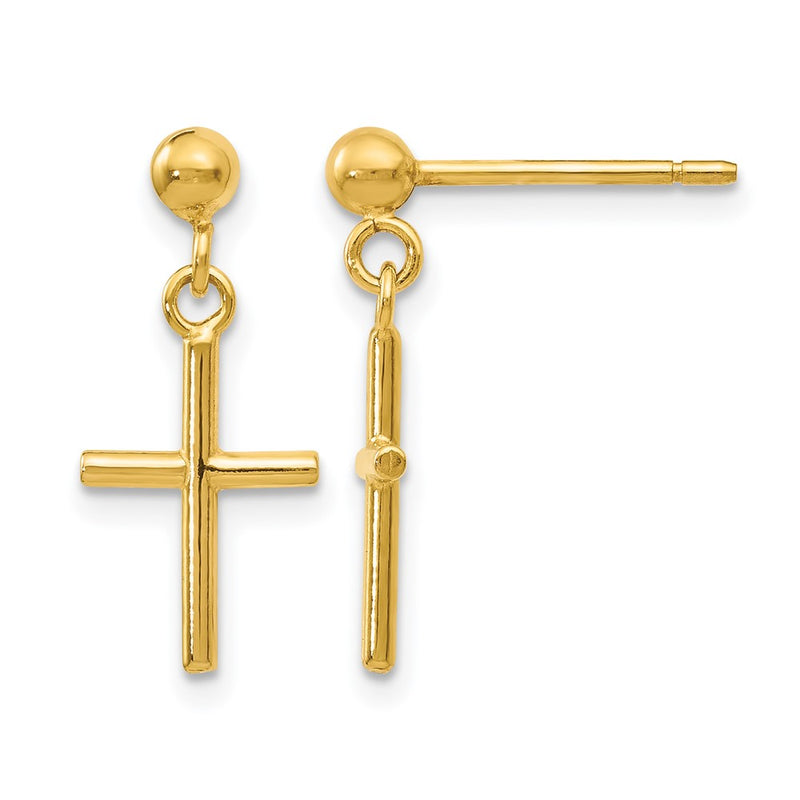 14K Yellow Gold Polished Cross Post Drop Earrings