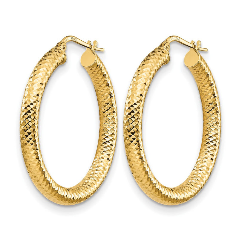 14K Yellow Gold 4X25 D/C Round Hoop Earrings
