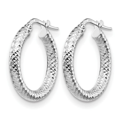 14K Yellow & Rhodium 3X15 With White Plating D/C Round Hoop Earrings