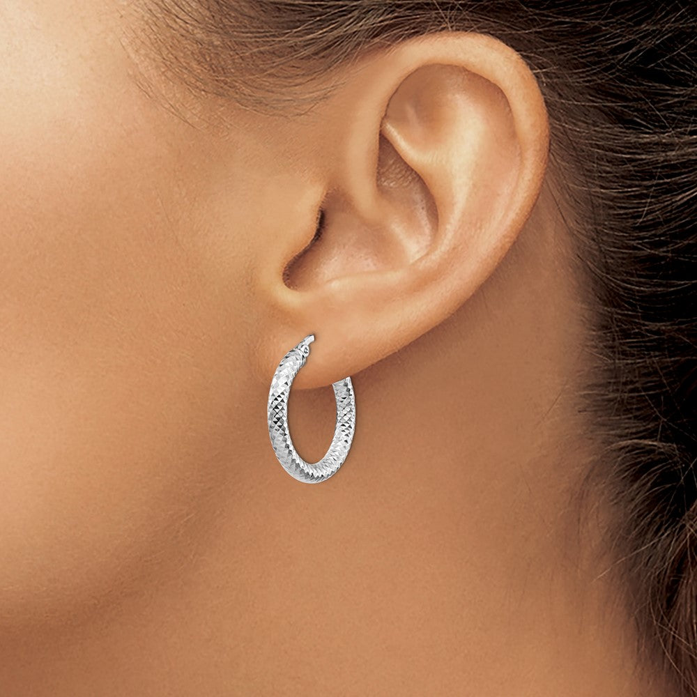 14K Yellow & Rhodium 3X15 With White Plating D/C Round Hoop Earrings