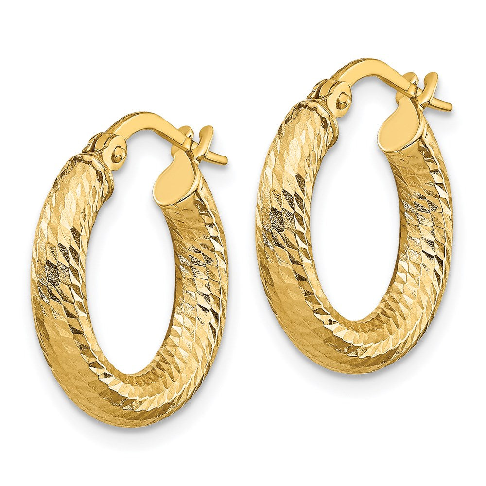 14K Yellow Gold 3X10 D/C Round Hoop Earrings