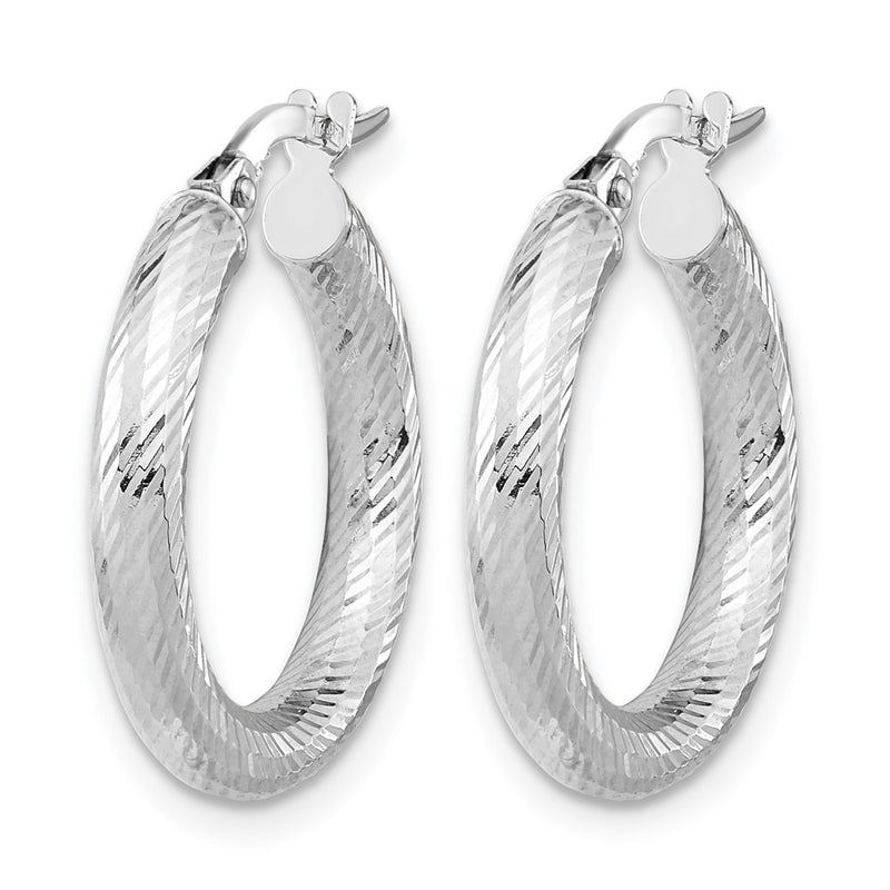 14K Yellow & Rhodium 3X15 With White Plating D/C Round Hoop Earrings