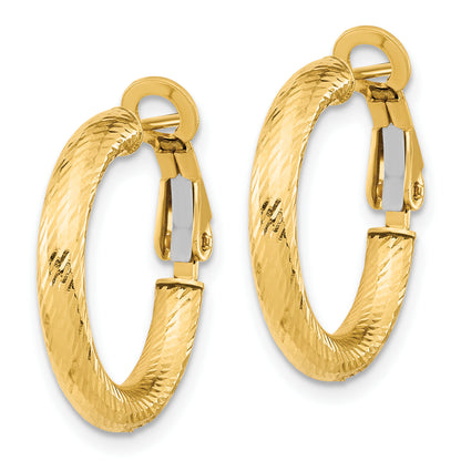 14K Yellow Gold 3X15 D/C Round Omega Back Hoop Earrings