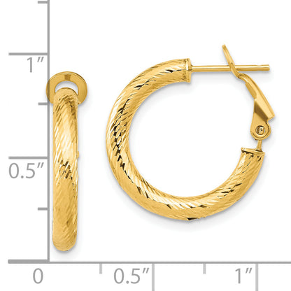 14K Yellow Gold 3X15 D/C Round Omega Back Hoop Earrings