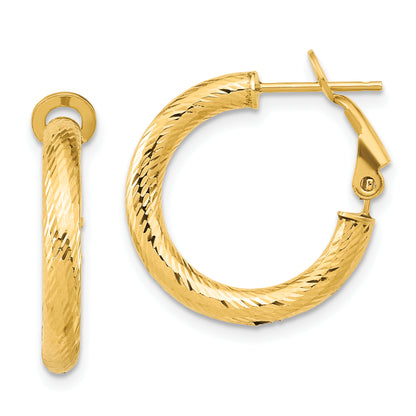 14K Yellow Gold 3X15 D/C Round Omega Back Hoop Earrings