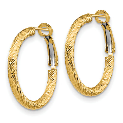 14K Yellow Gold 3X20 D/C Round Omega Back Hoop Earrings