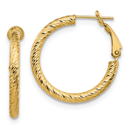 14K Yellow Gold 3X20 D/C Round Omega Back Hoop Earrings