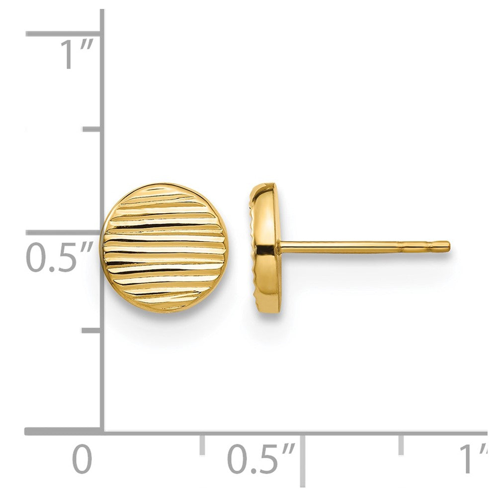 14K Yellow Gold Polished And Textured Disc Post Earrings