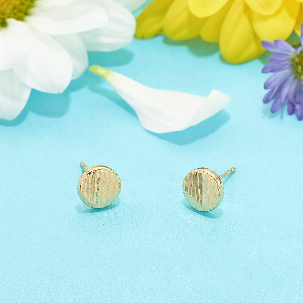 14K Yellow Gold Polished And Textured Disc Post Earrings