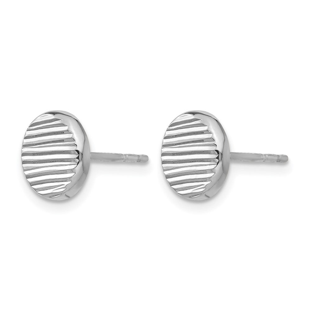 14K White Gold Polished And Textured Small Disc Post Earrings