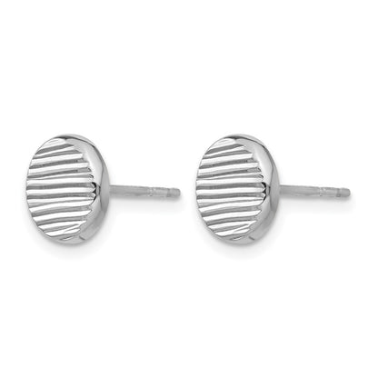14K White Gold Polished And Textured Small Disc Post Earrings