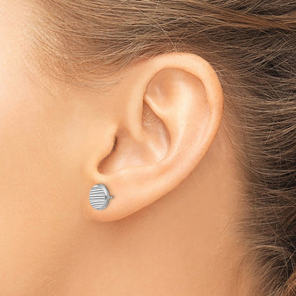 14K White Gold Polished And Textured Small Disc Post Earrings
