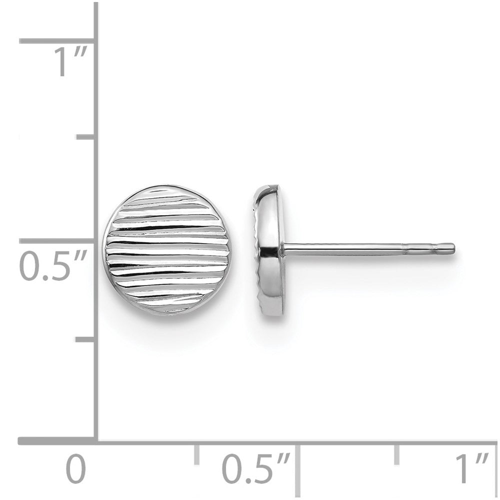 14K White Gold Polished And Textured Small Disc Post Earrings