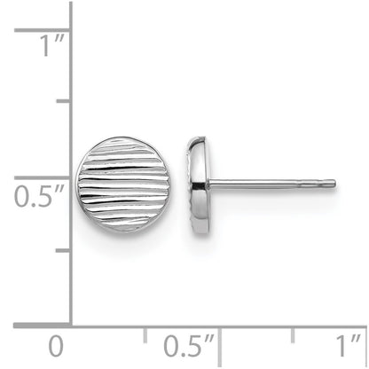 14K White Gold Polished And Textured Small Disc Post Earrings