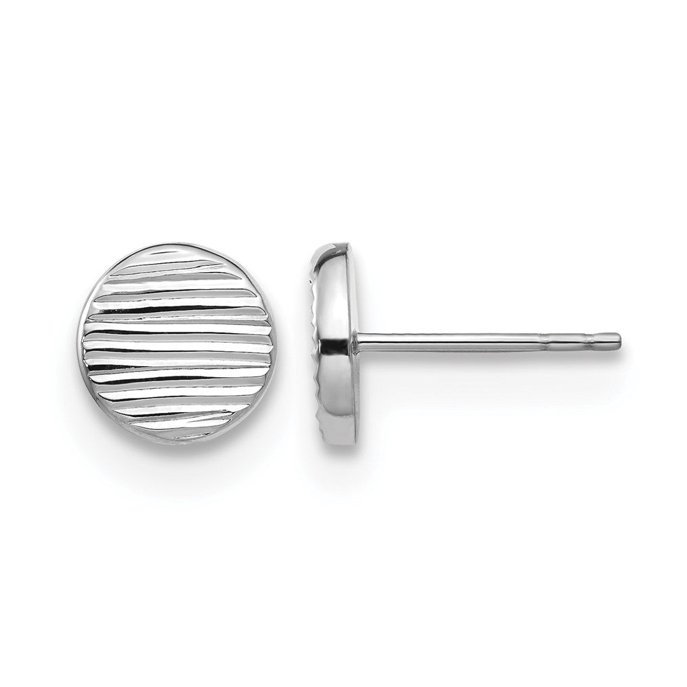 14K White Gold Polished And Textured Small Disc Post Earrings