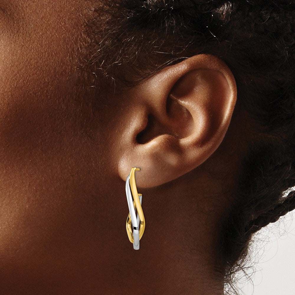 14K Yellow & Rhodium W/Rhodium Polished Post Earrings