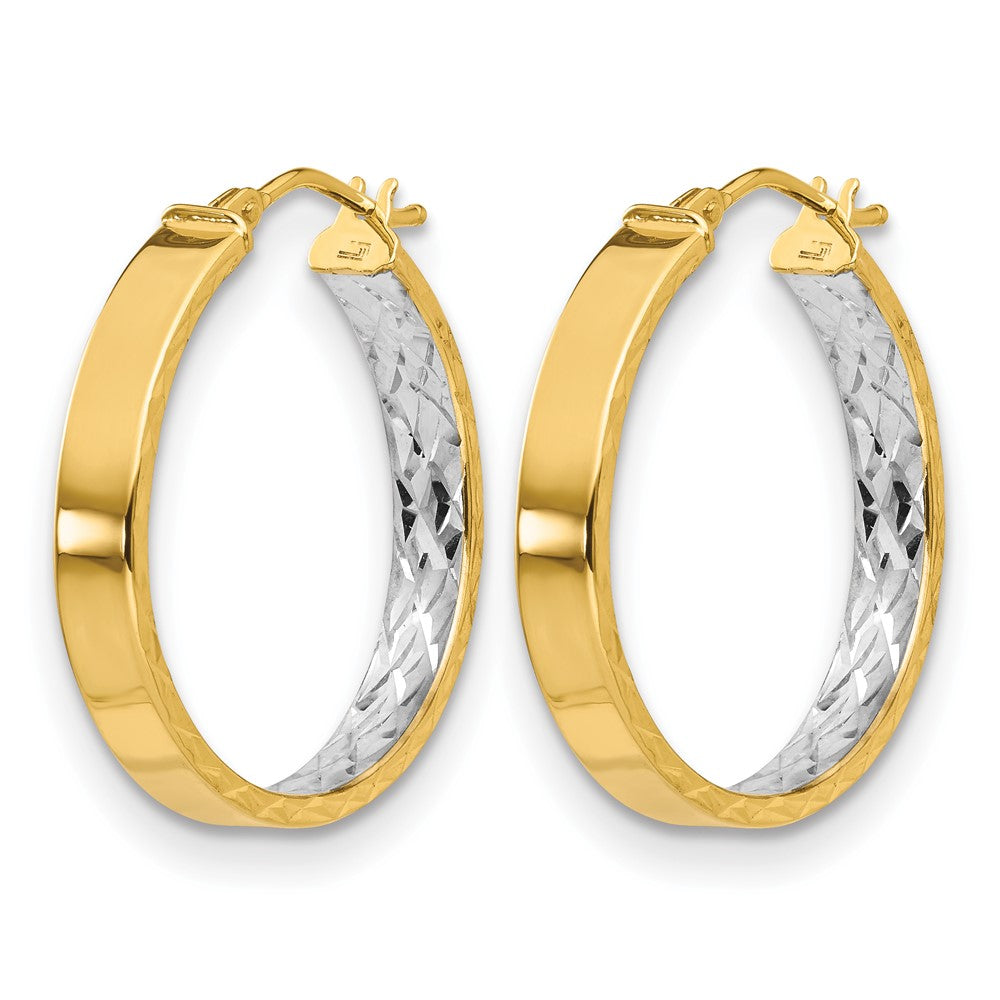 14K Yellow & Rhodium With White Polished And D/C Hoop Earrings