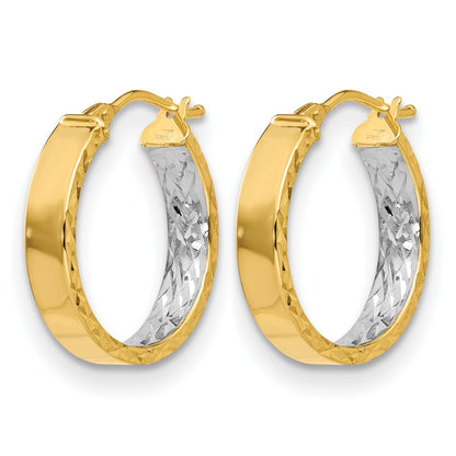 14K Yellow & Rhodium With White Polished And D/C Hoop Earrings
