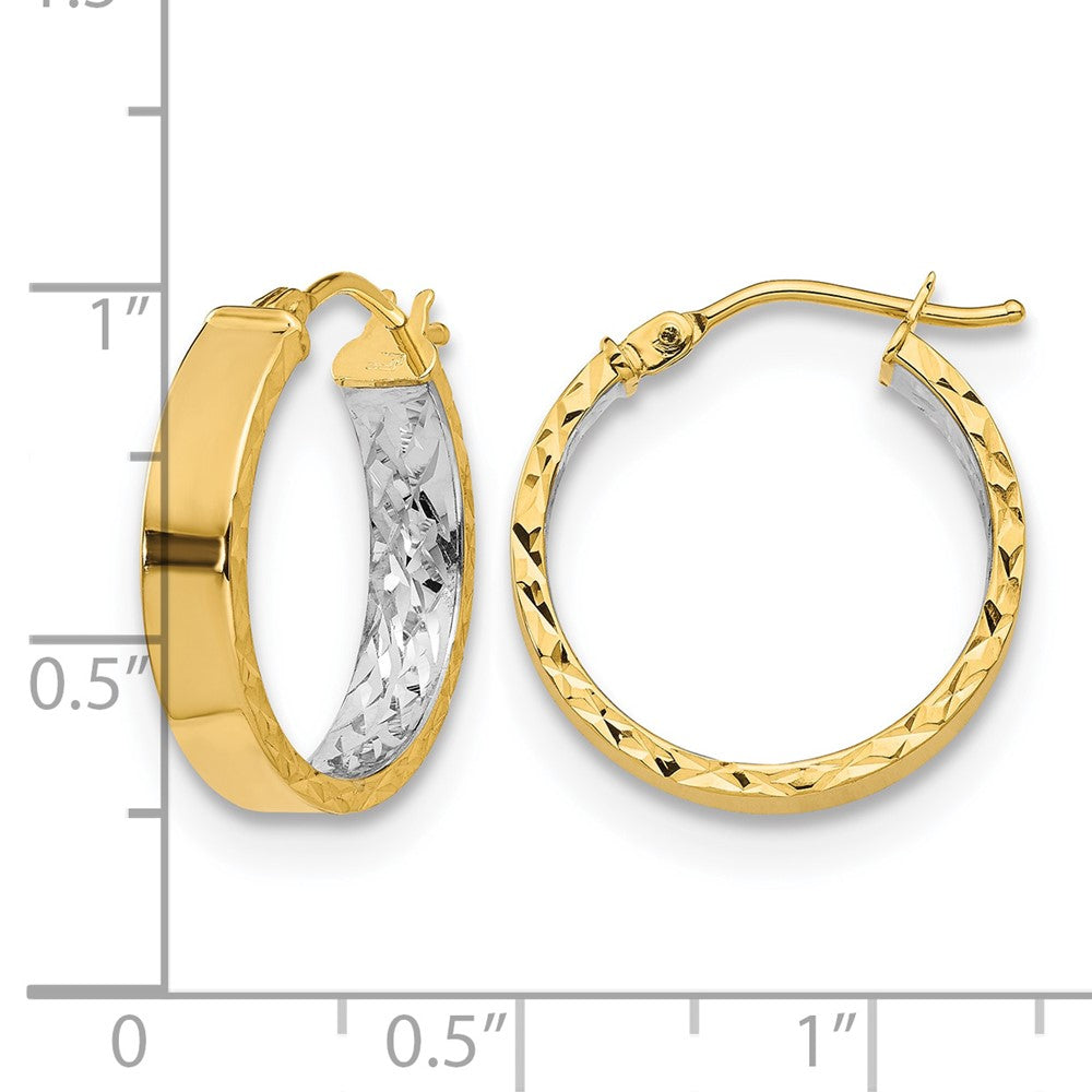 14K Yellow & Rhodium With White Polished And D/C Hoop Earrings