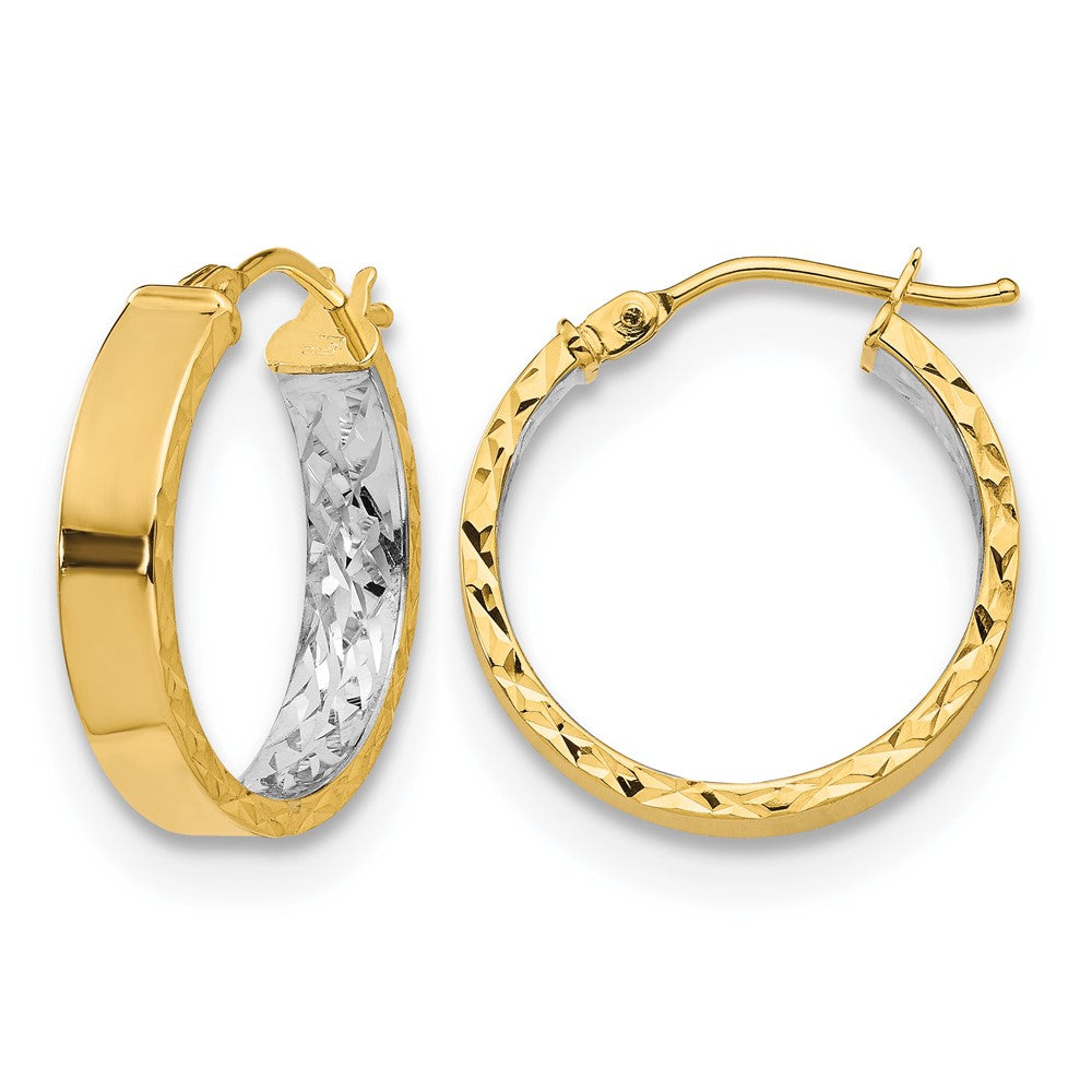 14K Yellow & Rhodium With White Polished And D/C Hoop Earrings