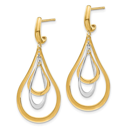 14K Two Tone Polished Post Dangle Earrings