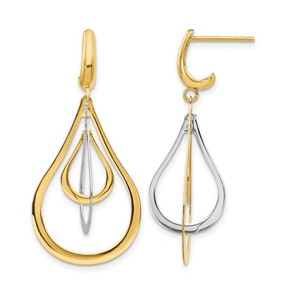 14K Two Tone Polished Post Dangle Earrings