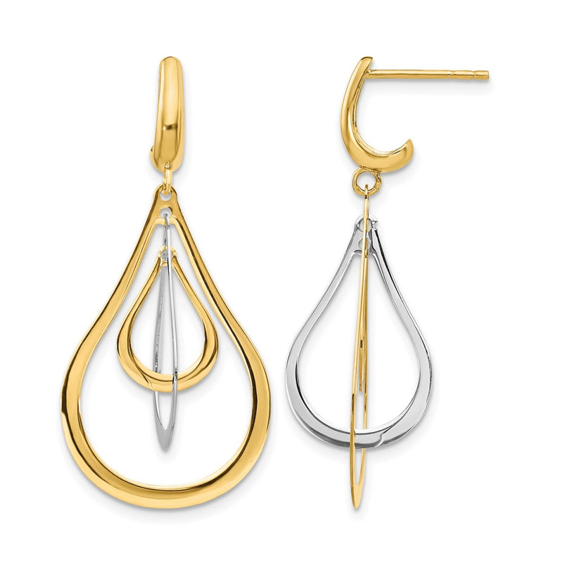 14K Two Tone Polished Post Dangle Earrings