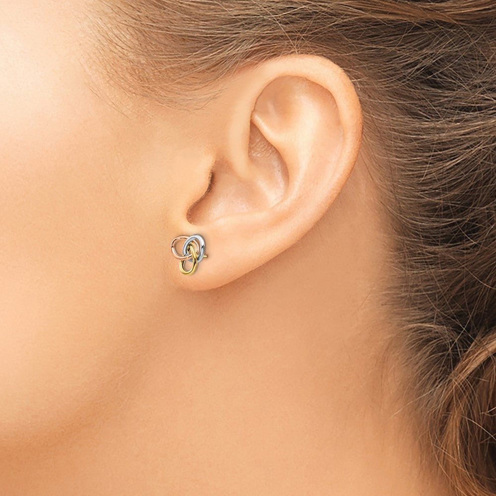 14K Tri Color Polished Rings Post Earrings