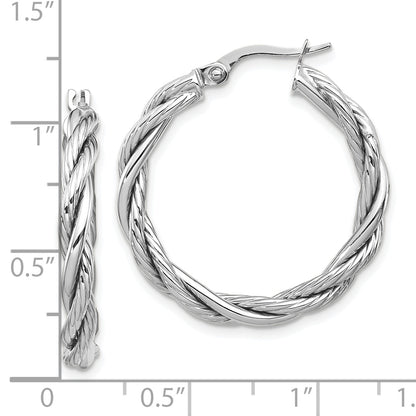 14K Yellow & Rhodium White Polished Twisted Hoop Earrings