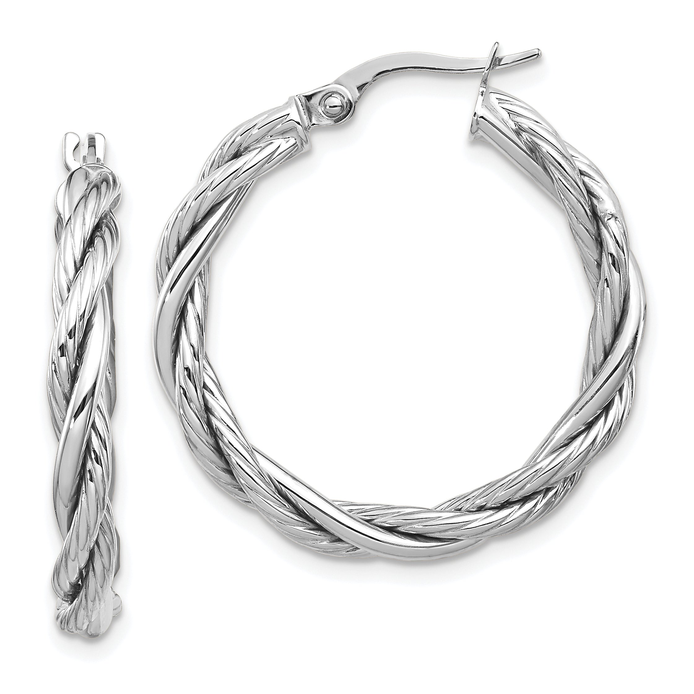 14K Yellow & Rhodium White Polished Twisted Hoop Earrings