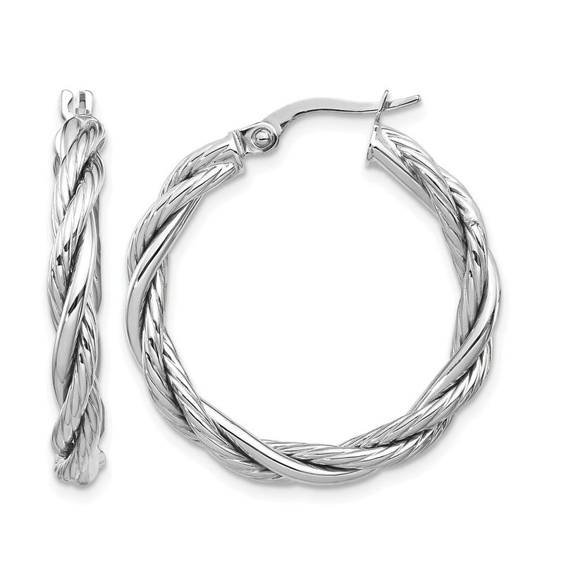 14K Yellow & Rhodium White Polished Twisted Hoop Earrings