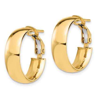 14K Yellow Gold 6mm High Polished Omega Back Hoop Earrings