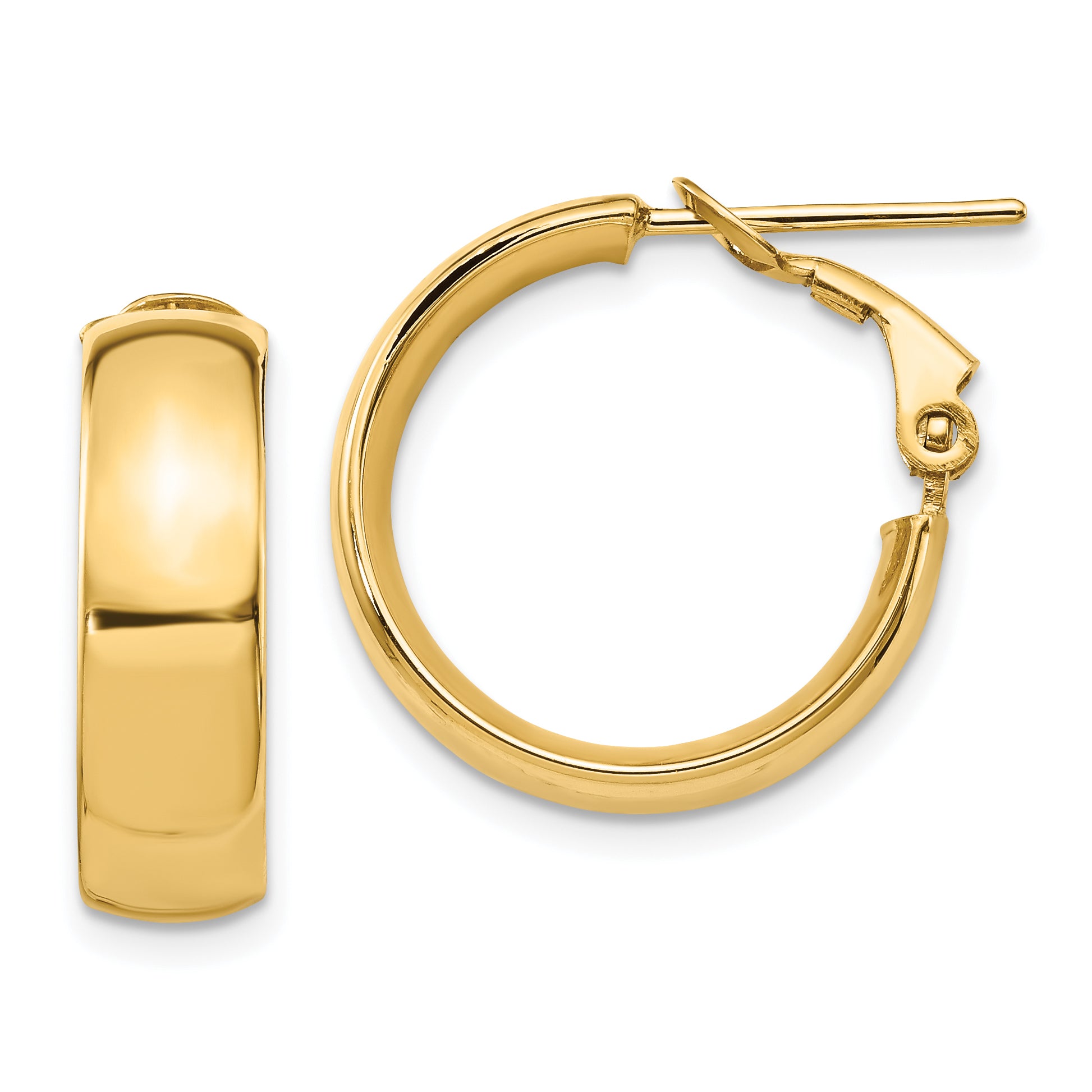 14K Yellow Gold 6mm High Polished Omega Back Hoop Earrings
