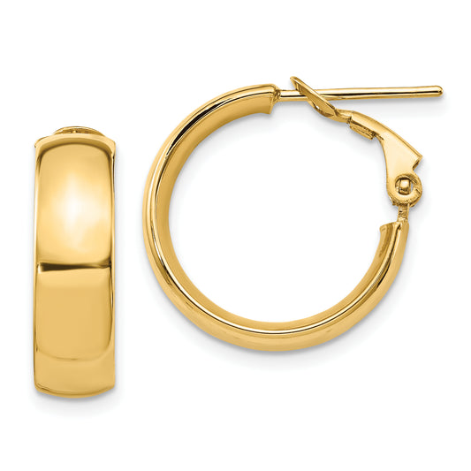 14K Yellow Gold 6mm High Polished Omega Back Hoop Earrings