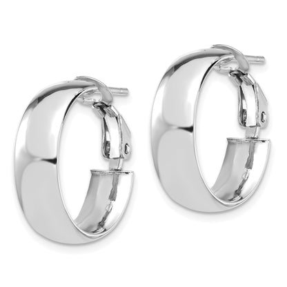 14K Yellow & Rhodium With White Plating High Polished 6mm Omega Back Hoop Earrings