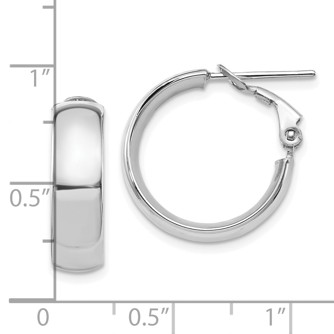 14K Yellow & Rhodium With White Plating High Polished 6mm Omega Back Hoop Earrings