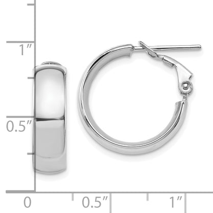 14K Yellow & Rhodium With White Plating High Polished 6mm Omega Back Hoop Earrings