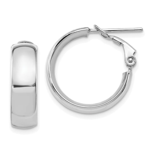 14K Yellow & Rhodium With White Plating High Polished 6mm Omega Back Hoop Earrings